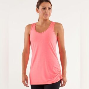 Lululemon Athletica Run Tie and Fly Tank Flash Light Coral Pink Stripes Cinched